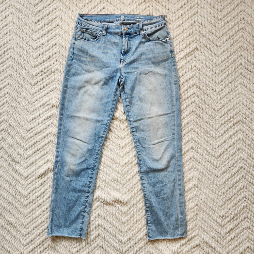 7 For All Mankind Roxanne Ankle Denim Jeans Size 29 Mid-Rise Light Wash Skinny - Picture 2 of 9